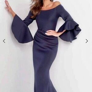 Jovani Elegant Off-Shoulder Navy Dress